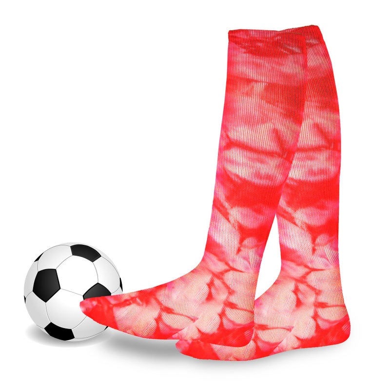 TeeHee Socks Cotton Soccer Sports Team Socks 3-Pair for Unisex Youth to Adult (Medium (9-11), Tie Dye Red) - Image 3
